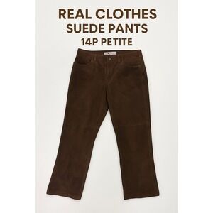 VTG 90s Real Clothes Suede Leather Pants 14P Petite Brown Bootcut‎ Western